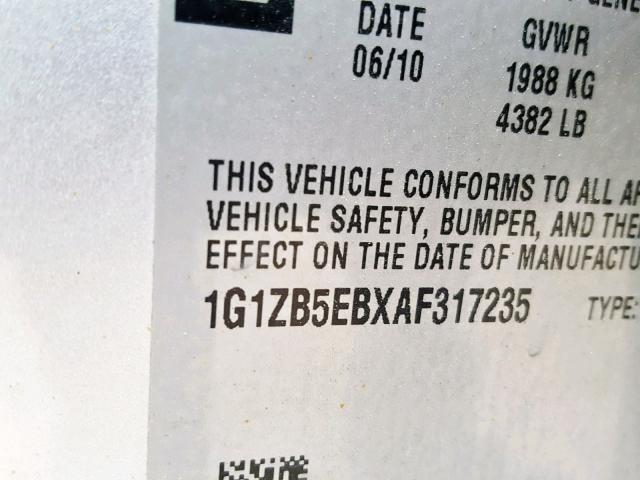 1G1ZB5EBXAF317235 - 2010 CHEVROLET MALIBU LS Күміс фото 10