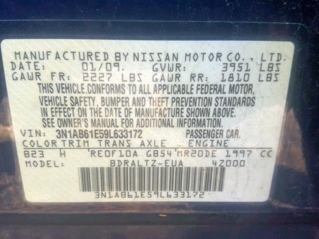 3N1AB61E59L633172 - 2009 NISSAN SENTRA 2.0 BLUE photo 10