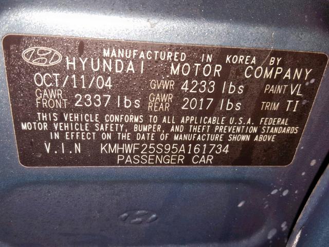 KMHWF25S95A161734 - 2005 HYUNDAI SONATA GL BLUE photo 10