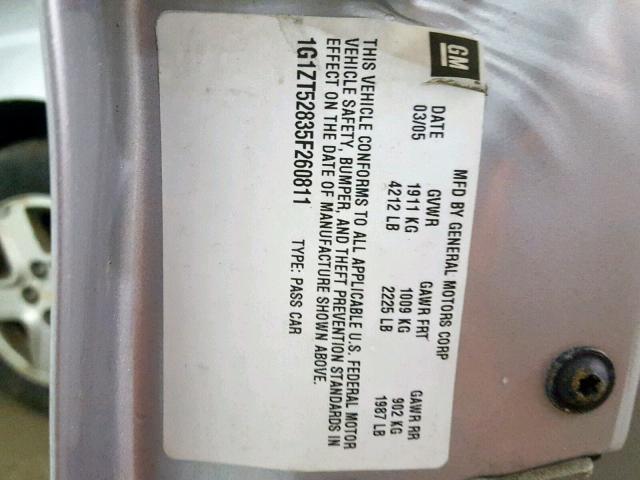 1G1ZT52835F260811 - 2005 CHEVROLET MALIBU LS 银色 照片 10