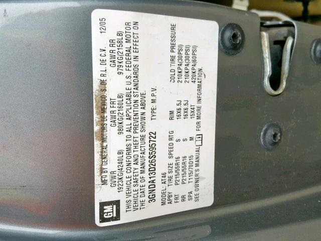 3GNDA13D26S595722 - 2006 CHEVROLET HHR LS 灰色 照片 10