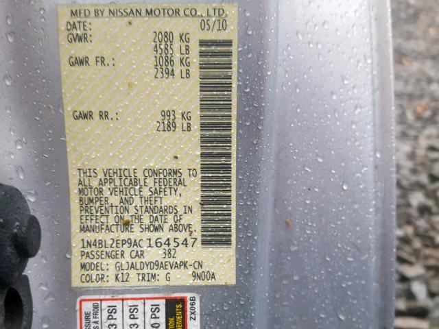 1N4BL2EP9AC164547 - 2010 NISSAN ALTIMA SR SILVER photo 10