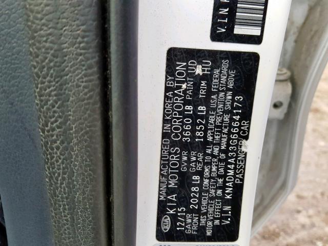 KNADM4A33G6664173 - 2016 KIA RIO LX WHITE photo 10