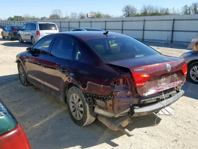 1VWAH7A30DC144373 - 2013 VOLKSWAGEN PASSAT S MAROON photo 3