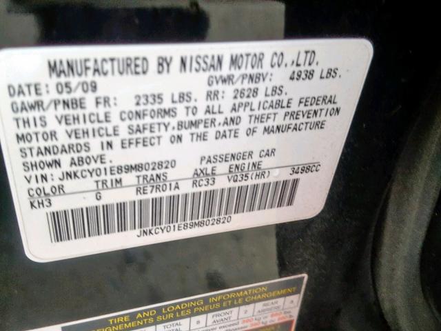 JNKCY01E89M802820 - 2009 INFINITI M35 BASE BLACK photo 10