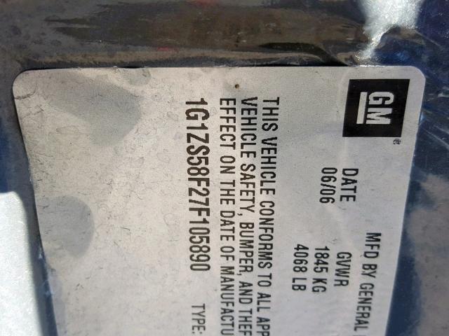 1G1ZS58F27F105890 - 2007 CHEVROLET MALIBU LS GRAY photo 10