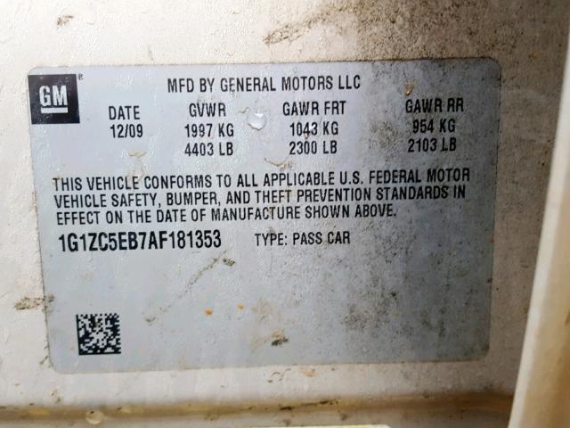 1G1ZC5EB7AF181353 - 2010 CHEVROLET MALIBU 1LT GOLD photo 10