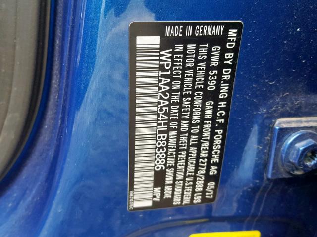 WP1AA2A54HLB83886 - 2017 PORSCHE MACAN BLUE photo 10