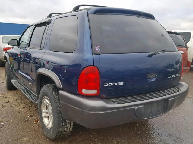 1B4HS38N02F164537 - 2002 DODGE DURANGO SP BLUE photo 3