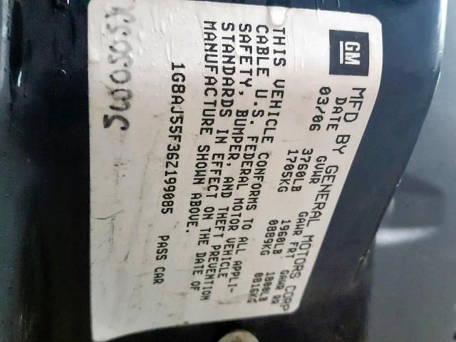 1G8AJ55F36Z199085 - 2006 SATURN ION LEVEL GRAY photo 10
