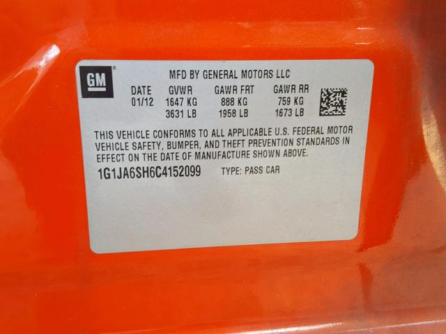 1G1JA6SH6C4152099 - 2012 CHEVROLET SONIC LS 橙色 照片 10