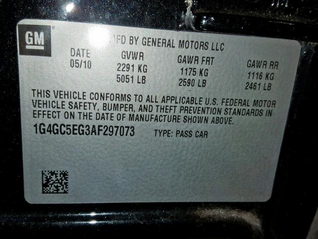 1G4GC5EG3AF297073 - 2010 BUICK LACROSSE C BLACK photo 10