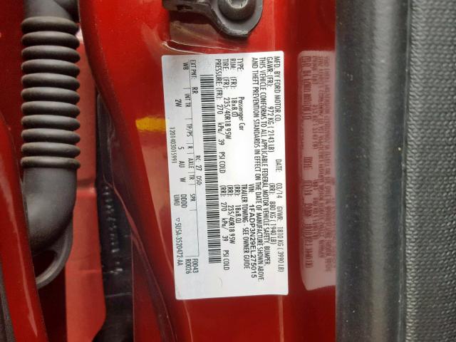 1FADP3N29EL275015 - 2014 FORD FOCUS TITA RED photo 10