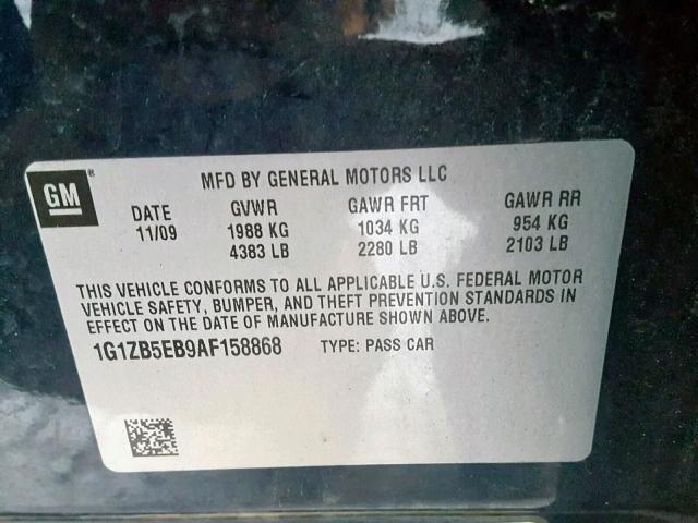 1G1ZB5EB9AF158868 - 2010 CHEVROLET MALIBU LS BLUE photo 10