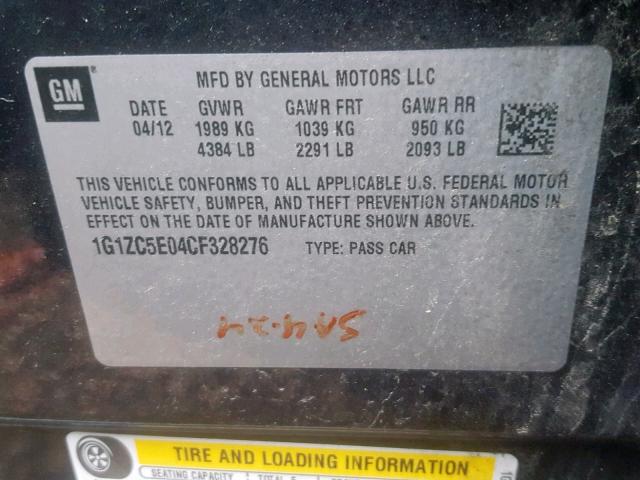 1G1ZC5E04CF328276 - 2012 CHEVROLET MALIBU 1LT BLACK photo 10