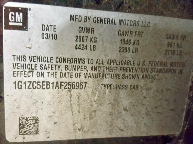 1G1ZC5EB1AF256967 - 2010 CHEVROLET MALIBU 1LT BLACK photo 10