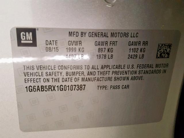 1G6AB5RX1G0107387 - 2016 CADILLAC ATS LUXURY SILVER photo 10