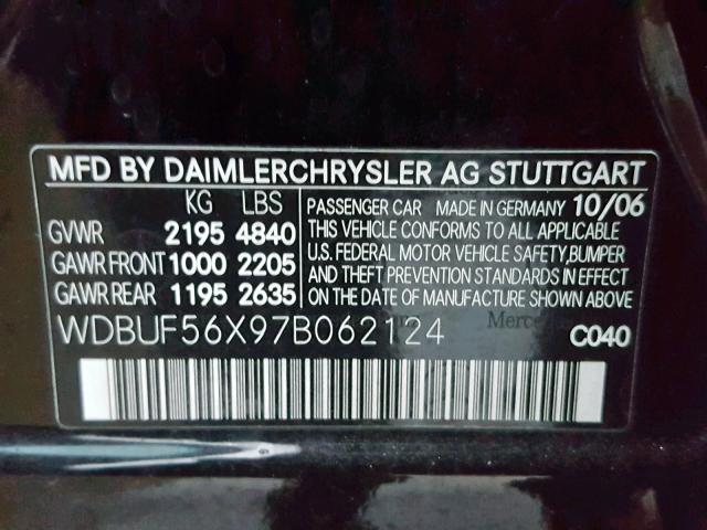 WDBUF56X97B062124 - 2007 MERCEDES-BENZ E 350 BLACK photo 10