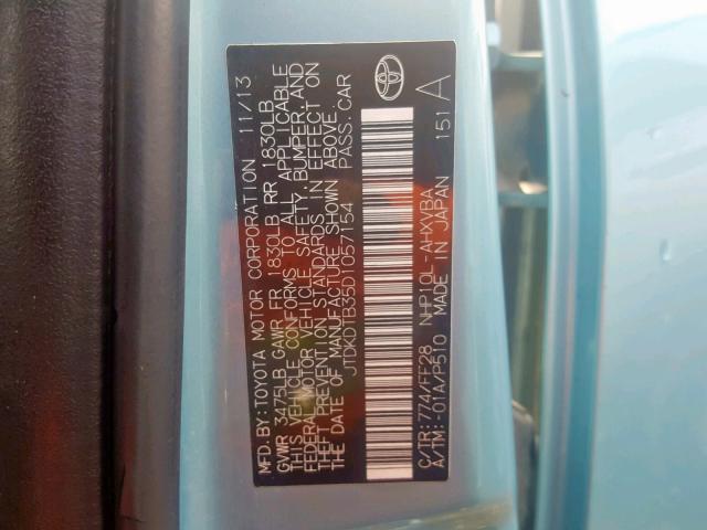 JTDKDTB35D1057154 - 2013 TOYOTA PRIUS C BLUE photo 10