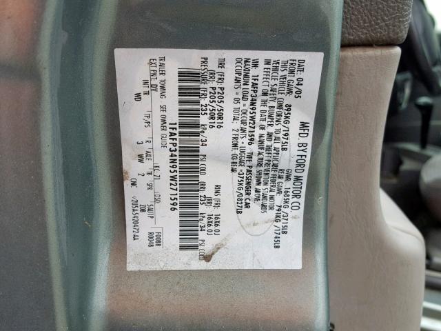 1FAFP34N95W271596 - 2005 FORD FOCUS ZX4 GREEN photo 10