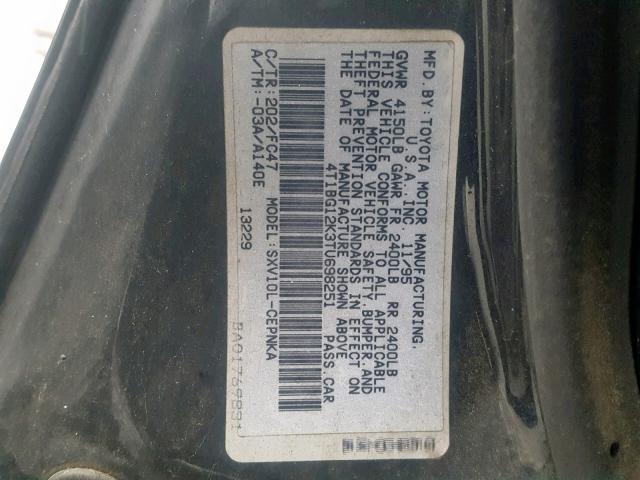 4T1BG12K3TU698251 - 1996 TOYOTA CAMRY DX BLACK photo 10