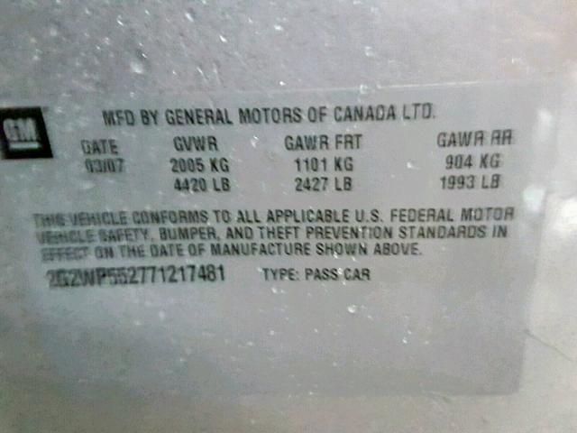 2G2WP552771217481 - 2007 PONTIAC GRAND PRIX ვერცხლისფერი ფოტო 10