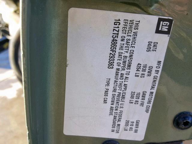 1G1ZT54865F293363 - 2005 CHEVROLET MALIBU LS GREEN photo 10