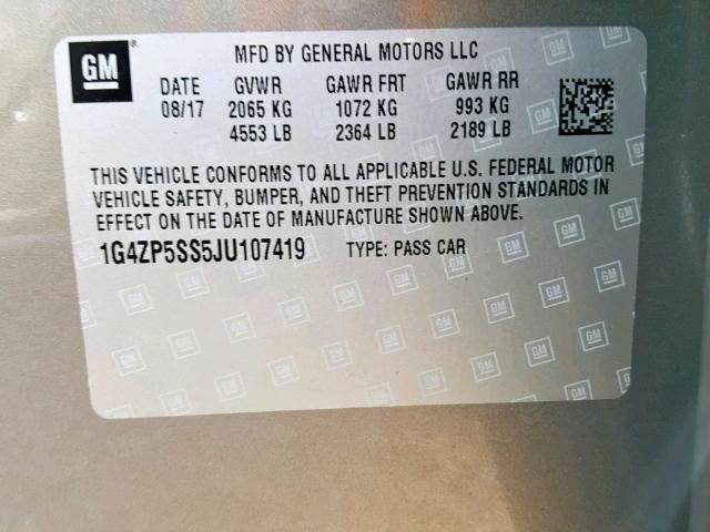 1G4ZP5SS5JU107419 - 2018 BUICK LACROSSE E BROWN photo 10