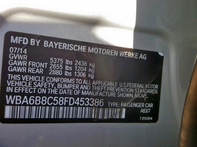 WBA6B8C58FD453386 - 2015 BMW 640 XI SILVER photo 10