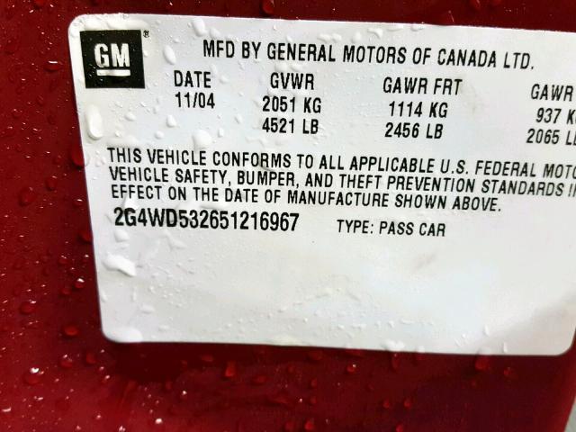 2G4WD532651216967 - 2005 BUICK LACROSSE C MAROON photo 10