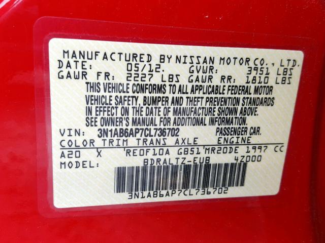 3N1AB6AP7CL736702 - 2012 NISSAN SENTRA 2.0 RED photo 10