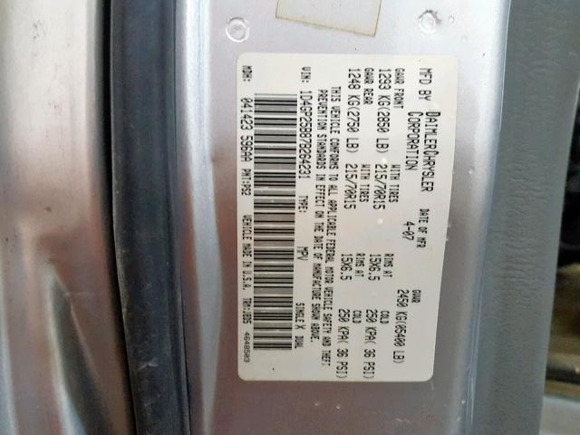 1D4GP25B87B264231 - 2007 DODGE CARAVAN SE SILVER photo 10