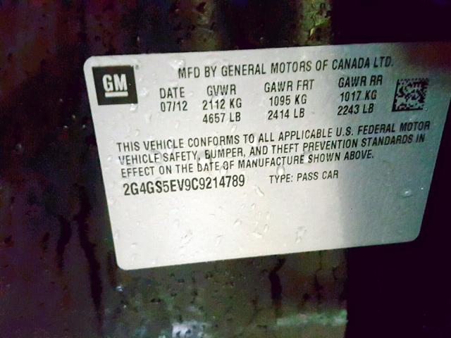 2G4GS5EV9C9214789 - 2012 BUICK REGAL PREM BLACK photo 10