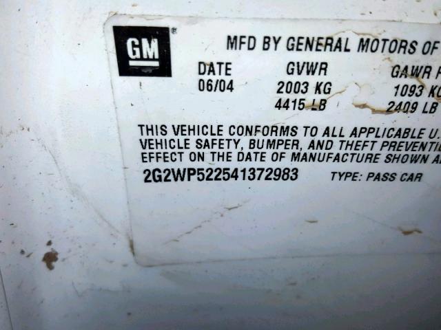 2G2WP522541372983 - 2004 PONTIAC GRAND PRIX WHITE photo 10