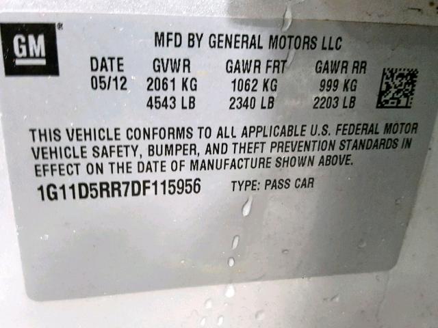 1G11D5RR7DF115956 - 2013 CHEVROLET MALIBU 1LT 银色 照片 10