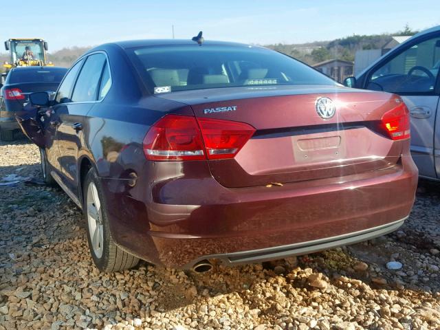 1VWBP7A38DC033724 - 2013 VOLKSWAGEN PASSAT SE MAROON photo 3