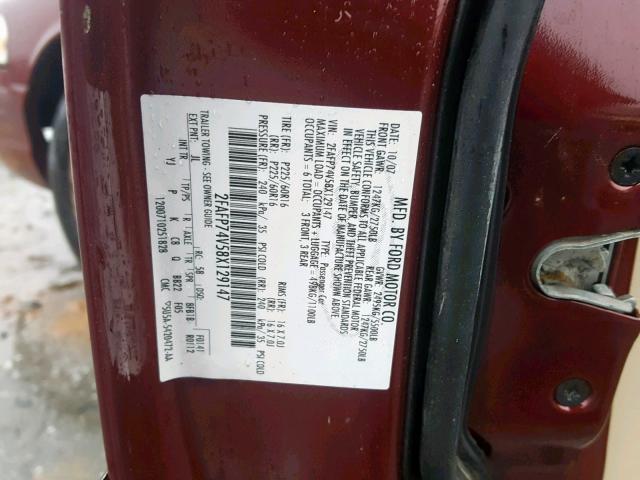 2FAFP74V58X129147 - 2008 FORD CROWN VICT MAROON photo 10