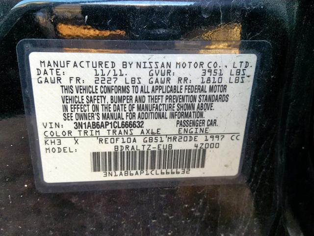 3N1AB6AP1CL666632 - 2012 NISSAN SENTRA 2.0 BLACK photo 10