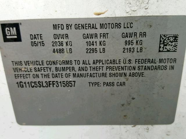 1G11C5SL3FF315857 - 2015 CHEVROLET MALIBU 1LT WHITE photo 10