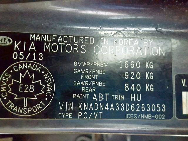 KNADN4A33D6263053 - 2013 KIA RIO EX GRAY photo 10