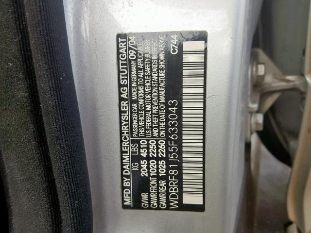 WDBRF81J55F633043 - 2005 MERCEDES-BENZ C 240 4MAT GRAY photo 10