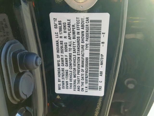 19XFB2F95CE050099 - 2012 HONDA CIVIC EXL BLACK photo 10