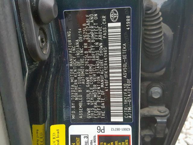 4T4BF1FK1ER441465 - 2014 TOYOTA CAMRY L BLACK photo 10