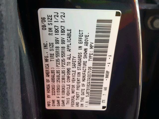 5J8TB18247A007106 - 2007 ACURA RDX BLACK photo 10