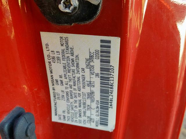 1N4BL24E88C137107 - 2008 NISSAN ALTIMA 3.5 RED photo 10