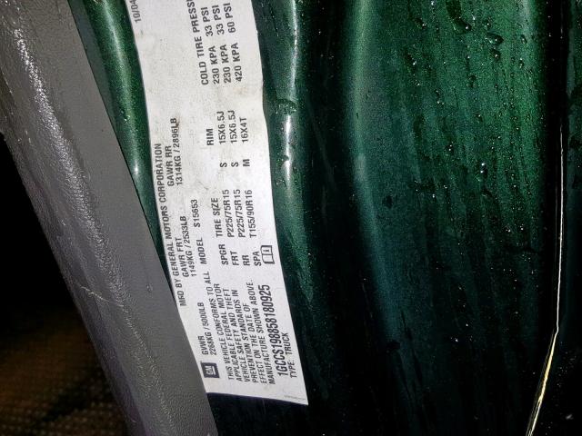 1GCCS198858180925 - 2005 CHEVROLET COLORADO GREEN photo 10