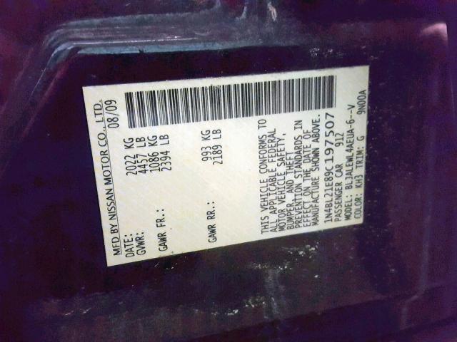 1N4BL21E89C197507 - 2009 NISSAN ALTIMA 3.5 BLACK photo 10