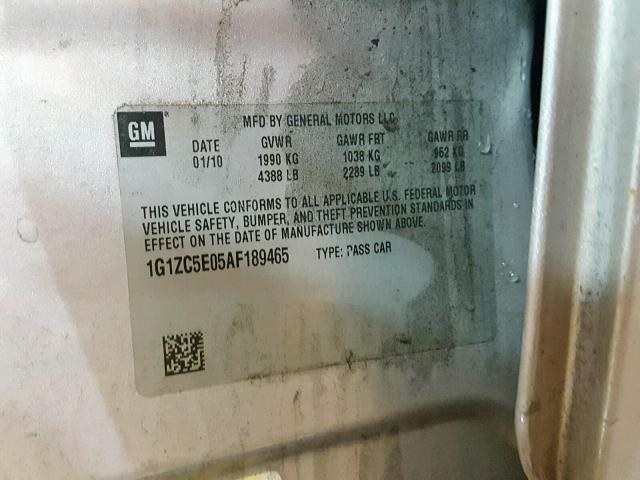 1G1ZC5E05AF189465 - 2010 CHEVROLET MALIBU 1LT SILVER photo 10