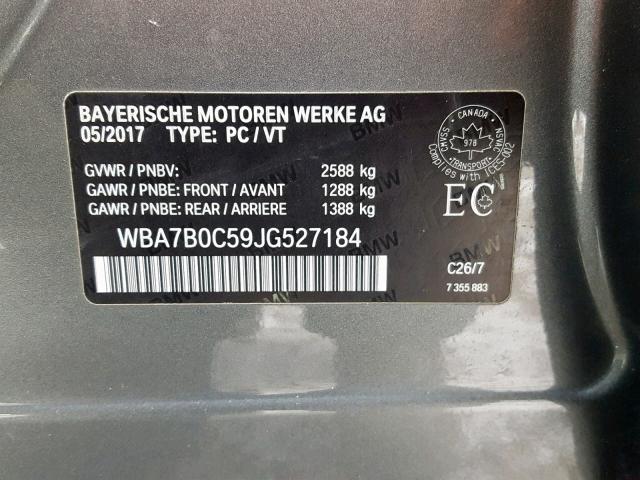 WBA7B0C59JG527184 - 2018 BMW 750 XI CHARCOAL photo 10