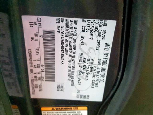 5LMEU68H05ZJ04166 - 2005 LINCOLN AVIATOR 棕色 照片 10